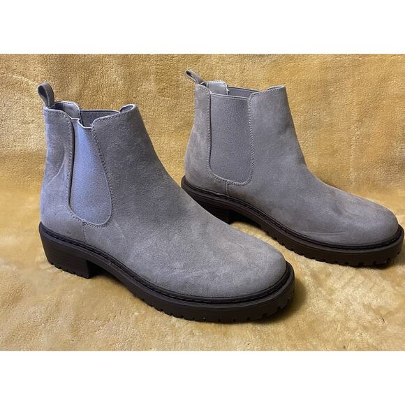 JF JUST FAB Womens “Nolan” Chelsea Bootie Gray Suede Like Size 6.5 NWOB Chunky - Picture 1 of 15